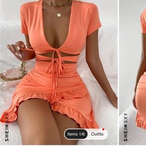 Shein Cut Out Dress, Size 6, Mini Dress, Peachy/ Orange, Never Worn!